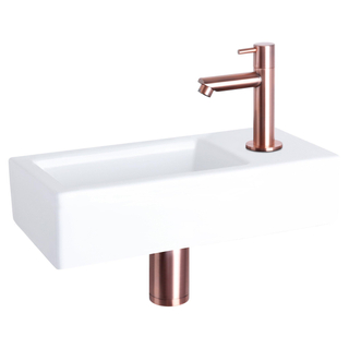 Differnz Ravo kit lave-mains - 38.5x18.5x9.5cm - Rectangulaire - 1 trou de robinet - Robinet en cuivre droit - Céramique blanche
