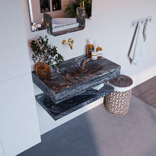 Mondiaz ALAN-DLUX Ensemble de meuble - 80cm - meuble Lava mat - 0 tiroirs - Lavabo Cloud Lava suspendu - vasque Centre - 0 trous de robinet