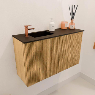Mondiaz JOYA 70cm toiletmeubel - kleur Oak - Wastafel FAYE positie Links 1 kraangat kleur Urban.