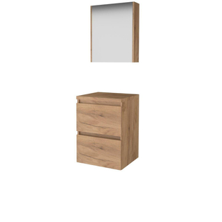Basic-Line Comfort 46 ensemble de meubles de salle de bain 50x46cm sans poignée 2 tiroirs lavabo top armoire de toilette mfc whisky oak