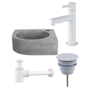 FugaFlow Eccelente Pietra fonteinset - 31.5x31.5x10cm - 1 kraangat - hoek - fonteinkraan wit mat - beton