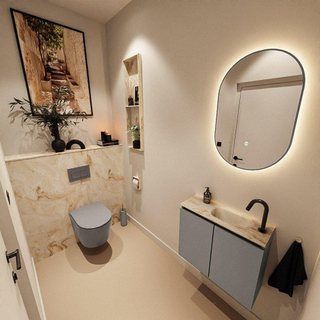 MONDIAZ TURE-DLUX Meuble toilette - 60cm - Smoke - EDEN - vasque Frappe - position droite - 1 trou de robinet