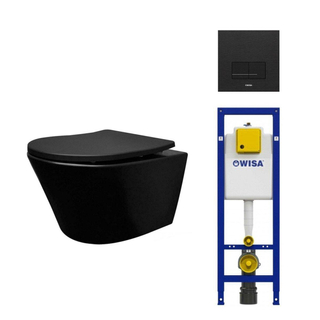 Wiesbaden Vesta Ensemble WC sans bride 52cm mat noir Wisa réservoir encastré abattant WC softclose et quickrelease avec plaque de commande mat noir