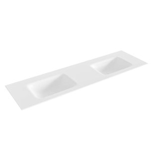 MONDIAZ GRUNNE Wastafel - 140x41cm - solid surface - inbouw - dubbel - Talc