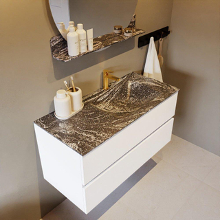 Mondiaz VICA-DLUX ensemble de meuble de salle de bain - 100cm - meuble sous lavabo talc - 2 tiroirs - lavabo encastré cloud droite - 1 trou de robinet - miroir modèle spot - version XL 60cm haut - lave