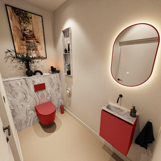 MONDIAZ TURE-DLUX Meuble toilette - 40cm - Fire - EDEN - vasque Glace - position gauche - sans trou de robinet