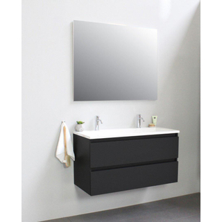 Basic Bella Meuble lavabo acrylique noir avec 2 trou de robinet avec miroir 100x55x46cm Flat Pack Noir mat