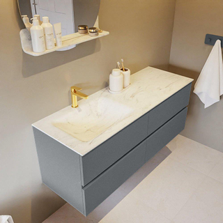 Mondiaz VICA-DLUX ensemble de meuble de salle de bain - 130cm - meuble sous-vasque plata - 4 tiroirs - lavabo encastré cloud gauche - 1 trou de robinet - version haute de 60cm - opalo