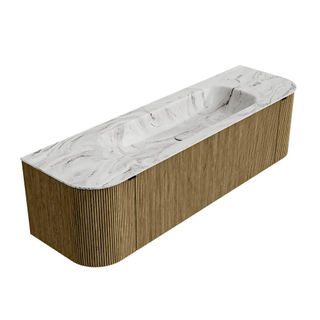 Mondiaz KURVE-DLUX Badkamermeubelset - 160x46x40cm - 1 lade - 2 deuren - wastafel solid surface - midden - zonder kraangat - Dusk