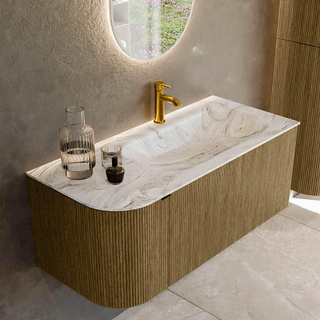 Mondiaz KURVE-DLUX Badkamermeubelset - 105x46x40cm - 1 lade - 1 deur - wastafel solid surface - rechts - 1 kraangat - Dusk