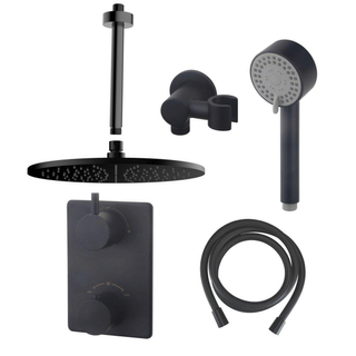 Wiesbaden Caral ensemble de douche encastré rond avec douche de tête 30 cm bras plafond 3 positions douchette main noir mat