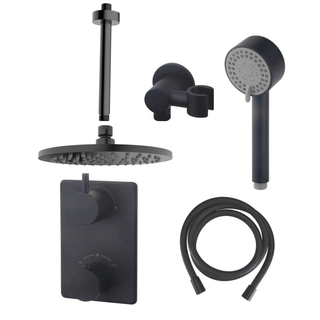 Wiesbaden Caral ensemble de douche encastré rond avec pomme de tête 20 cm bras plafond 3 positions douchette main mat noir