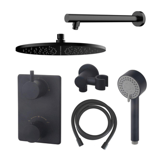 Wiesbaden Caral Ensemble de douche encastré rond avec douche de tête 30 cm bras mural 3 positions douchette main noir mat