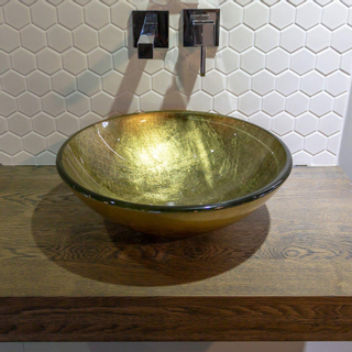 Saniclass Limone Vasque à poser 42x14.5cm rond verre durci vert doré