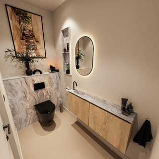 MONDIAZ TURE-DLUX Meuble toilette - 120cm - Washed Oak - EDEN - vasque Glace - position gauche - 1 trou de robinet