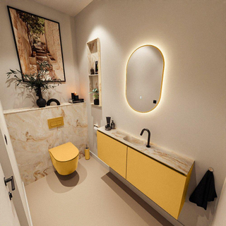 MONDIAZ TURE-DLUX Meuble toilette - 120cm - Ocher - EDEN - vasque Frappe - position centrale - 1 trou de robinet