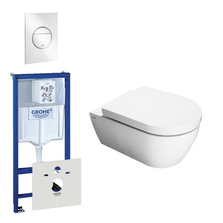 QeramiQ Salina toiletset bestaande uit inbouwreservoir, toiletpot, toiletzitting en bedieningsplaat wit