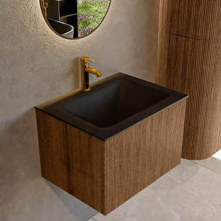 MONDIAZ KURVE 60cm Meuble salle de bain - couleur Walnut - 1 tiroir - vasque CLOUD centre - 1 trou de robinet - Urban