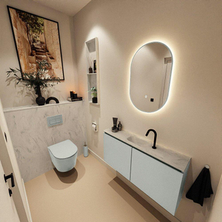 MONDIAZ TURE-DLUX Meuble toilette - 100cm - Greey - EDEN - vasque Opalo - position centrale - 1 trou de robinet