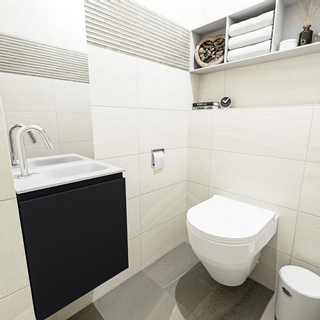 MONDIAZ OLAN Kit lave-mains - 40x30x40cm - 1 trou de robinet - 1 tiroir - urban mat - lavabo à droite - Solid Surface Blanc
