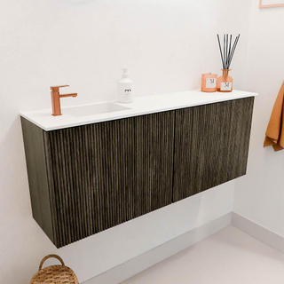 Mondiaz JOYA 100cm meuble de salle de bains - couleur Shadow - Vasque FAYE position Gauche 1 trou de robinet couleur Talc.