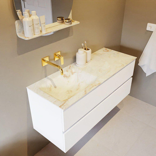 Mondiaz VICA-DLUX ensemble de meuble de salle de bain - 120cm - meuble sous lavabo talc - 2 tiroirs - lavabo encastré cloud gauche - sans trous de robinet - version haute de 60cm - frape