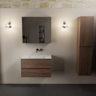 Mondiaz AIVY Ensemble de meuble - 80x45x50cm - 0 trous de robinet - 1 vasque talc Solid surface - Centre - 2 tiroirs - avec armoire de toilette - Melamine Mocha