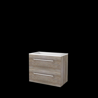 Basic-Line Start 46 ensemble de meubles de salle de bain 80x46cm avec poignées 2 tiroirs vasque acrylique 0 trous pour robinet mfc scotch oak