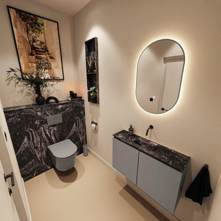 MONDIAZ TURE-DLUX Meuble toilette - 80cm - Smoke - EDEN - vasque Lava - position centrale - sans trou de robinet