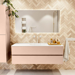 Mondiaz VICA Ensemble de meuble de salle de bain - 140cm - meuble sous vasque rosee - 2 tiroirs - lavabo moon milieu - 1 trou de robinet - version haute de 60cm - talc