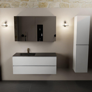Mondiaz AIVY Ensemble de meuble - 120x45x50cm - 1 trou de robinet - 1 vasque Urban Solid surface - Gauche - 2 tiroirs - avec miroir - MDF Talc