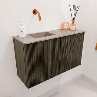 Mondiaz JOYA-DLUX 70cm toiletmeubel - kleur Shadow - Wastafel FAYE positie Links Zonder kraangat kleur Saba.