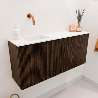 Mondiaz JOYA 90cm toiletmeubel - kleur Walnut - Wastafel FAYE positie Links Zonder kraangat kleur Talc.