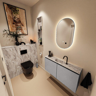 MONDIAZ TURE-DLUX Meuble toilette - 100cm - Plata - EDEN - vasque Glace - position centrale - 1 trou de robinet