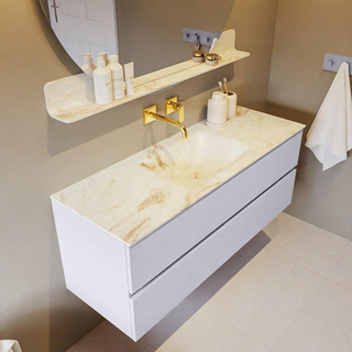 Mondiaz VICA-DLUX Ensemble de meuble de salle de bain - 130cm - meuble sous-vasque cale - 2 tiroirs - lavabo encastrée cloud milieu - sans trous de robinet - version haute de 60cm - frape