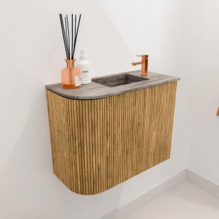 Mondiaz JOYA-DLUX 51.6cm toiletmeubel - ronding links kleur Oak - Wastafel FAYE positie Rechts 1 kraangat kleur Oza.