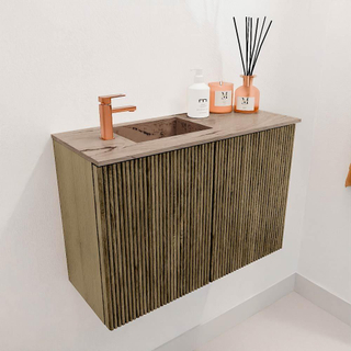 Mondiaz JOYA-DLUX 60cm meuble de salle de bains - couleur Dusk - Vasque FAYE position Gauche 1 trou de robinet couleur Arena.