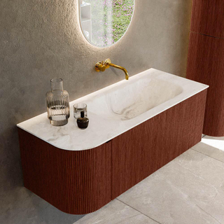Mondiaz KURVE-DLUX Ensemble de meuble salle de bain - 115x46x40cm - 1 tiroir - 1 porte - lavabo en solid surface - droite - sans trou de robinet - Ruby