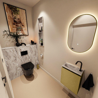 MONDIAZ TURE-DLUX Meuble toilette - 40cm - Oro - EDEN - vasque Glace - position gauche - 1 trou de robinet