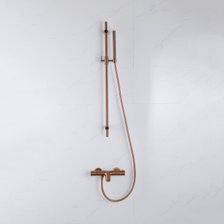 FugaFlow Eccelente Robinet de baignoire avec accessoires - avec ensemble barre de glissement - douchette à main - flexible de douche lisse - cuivre brossé PVD