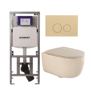 QeramiQ Dely Swirl Toiletset - 36.3x51.7cm - Geberit UP320 Burda inbouwreservoir - slim zitting - bedieningsplaat beige - ronde knoppen - beige