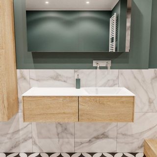 MONDIAZ LUSH Ensemble de meuble salle de bain - 120cm - 2 tiroirs - lavabo cloud - lavabo à droite - 0 trous de robinet - chêne blanchi