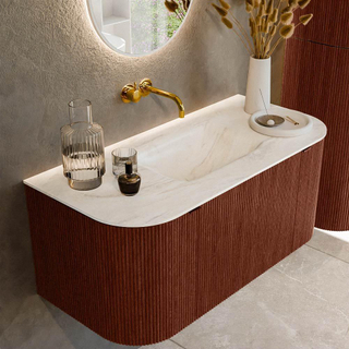 Mondiaz KURVE-DLUX Badkamermeubelset - 100x46x40cm - 1 lade - 2 deuren - wastafel solid surface - midden - zonder kraangat - Ruby