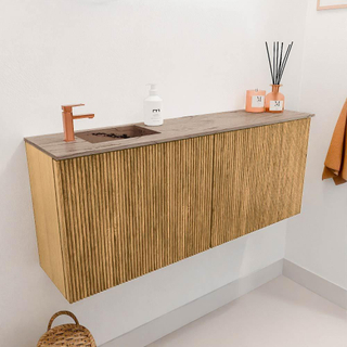 Mondiaz JOYA-DLUX 100cm toiletmeubel - kleur Oak - Wastafel FAYE positie Links 1 kraangat kleur Arena.