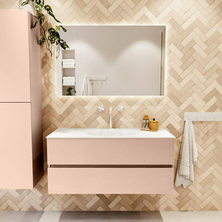Mondiaz VICA Ensemble de meuble de salle de bain - 110cm - meuble sous vasque rosee - 2 tiroirs - lavabo moon milieu - 1 trou de robinet - version haute de 60cm - talc