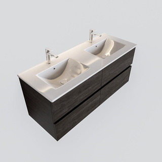 MONDIAZ VICA Ensemble de meuble salle de bain - 120cm - 4 tiroirs - lavabo Denia double 2 trous de robinet - céramique - marron foncé