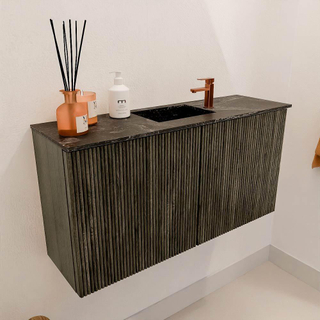 Mondiaz JOYA-DLUX 80cm meuble de salle de bains - couleur Shadow - Vasque FAYE position Milieu 1 trou de robinet couleur Lava.