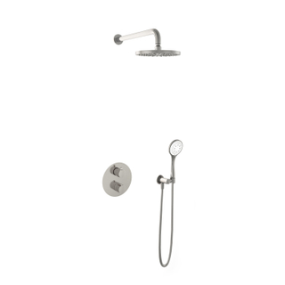Hotbath Buddy IBS Regendoucheset - 35cm wandarm - 20cm ronde hoofddouche - 3 standen handdouche - geborsteld nikkel