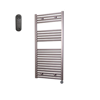 Sanicare HVS Elektrische Radiator - 111.8x45cm - 596W - met afstandsbediening - thermostaat - zwart - rechtsonder - inox look (zilver)