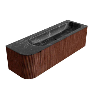 Mondiaz KURVE-DLUX Badkamermeubelset - 145x46x40cm - 1 lade - 1 deur - wastafel solid surface - rechts - zonder kraangat - Ruby